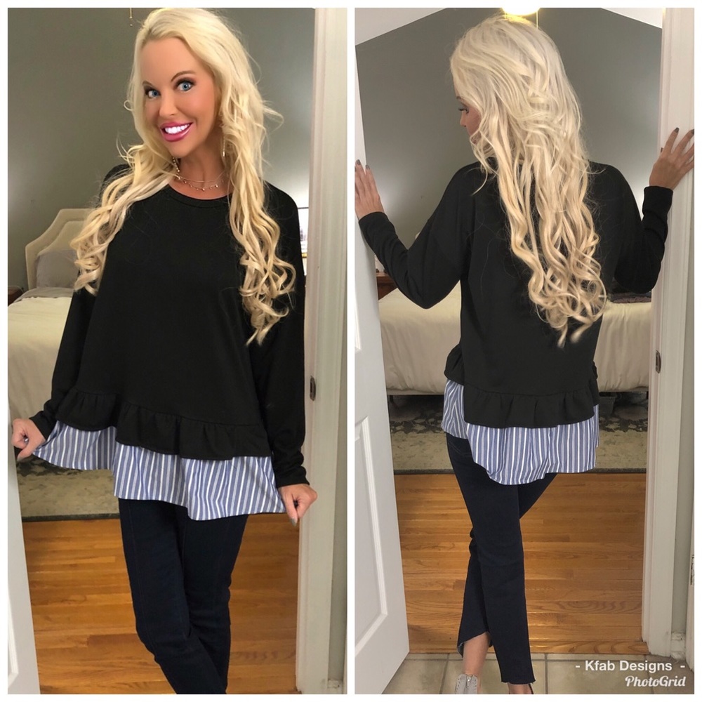 ❤️ SALE! Black Tunic with Ruffle Striped Hem! - Picture 3 of 4
